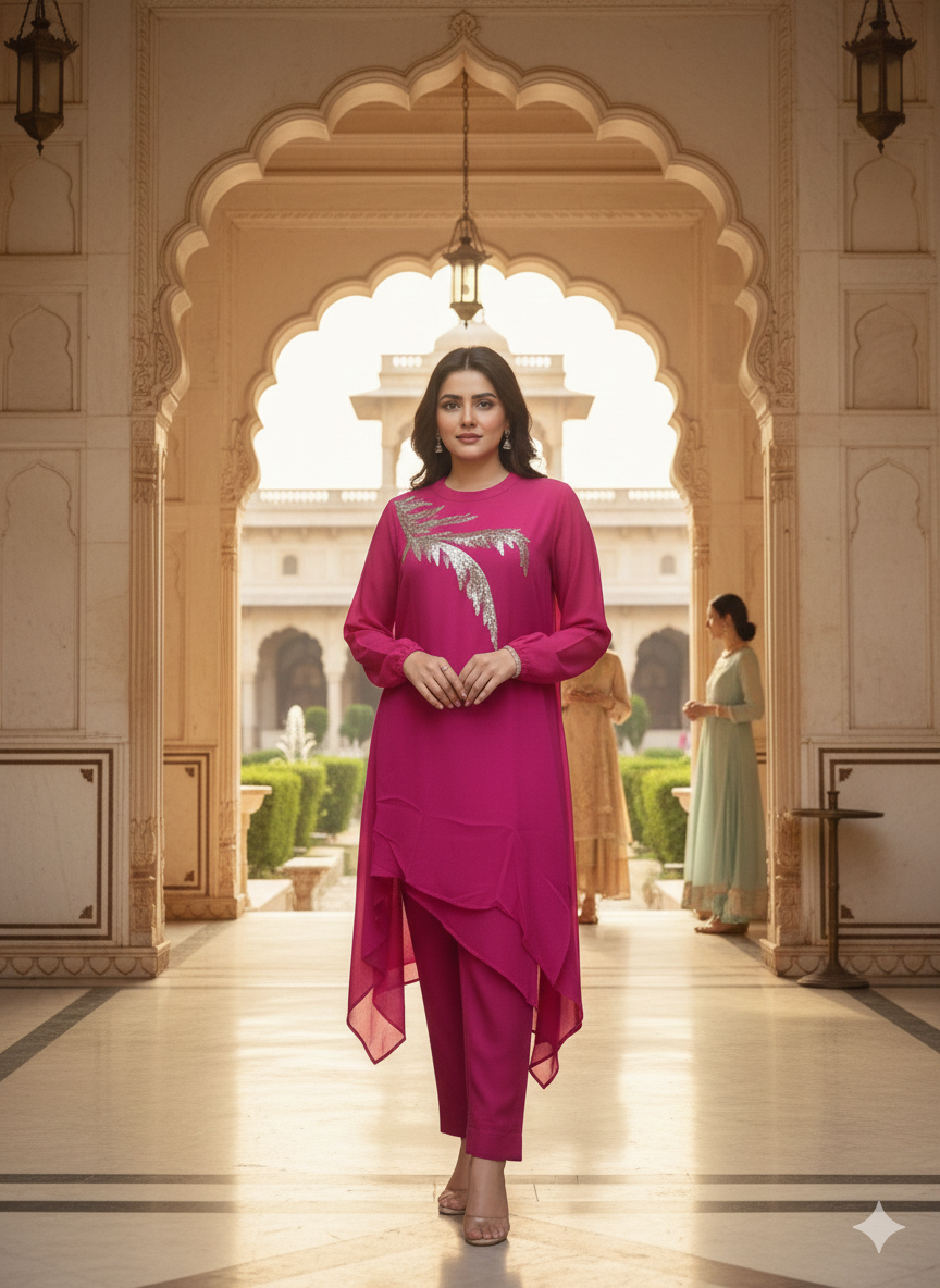 Magenta chiffon co-ord set