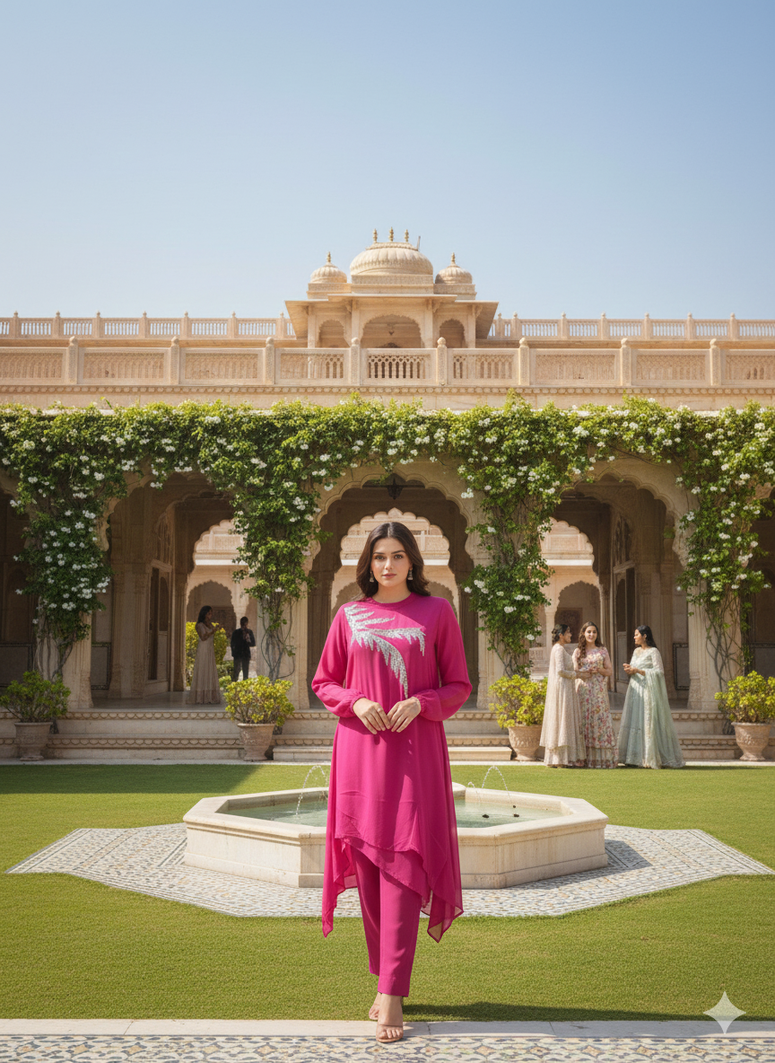 Magenta chiffon co-ord set