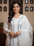 White cotton silk embroidered kurta pants and dupatta