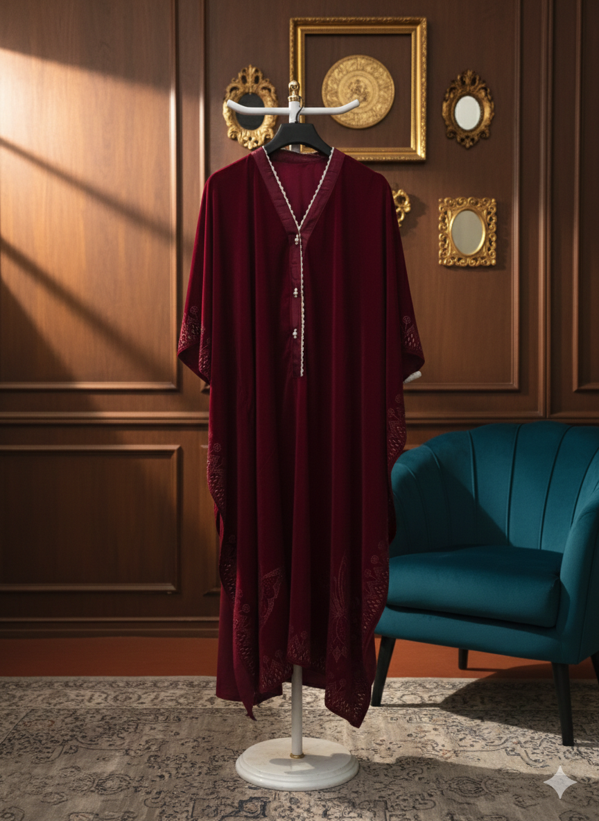 maroon velvet kaftan