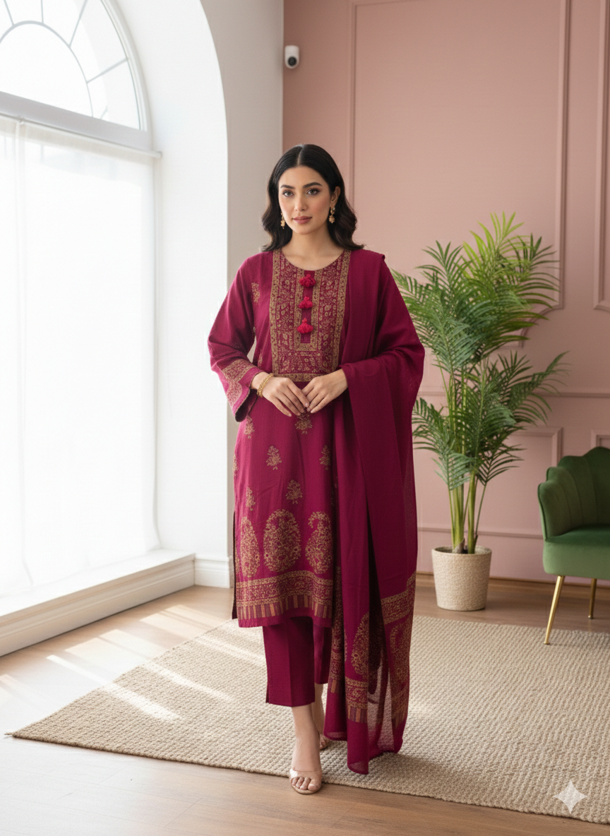 Maroon color khanis shalwar kurta