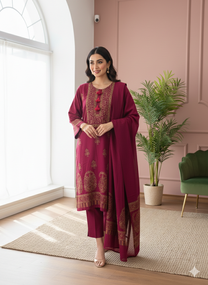 Maroon color khanis shalwar kurta