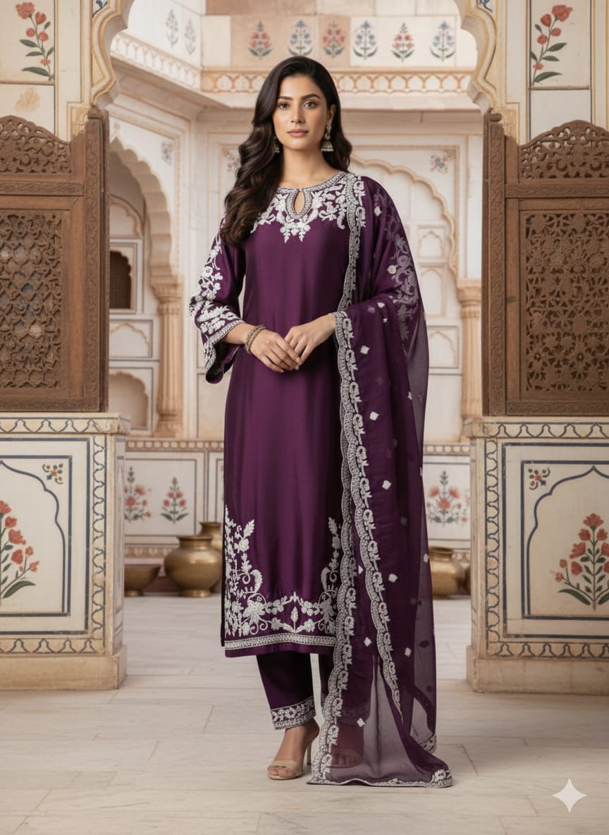 Purple color velvet suit