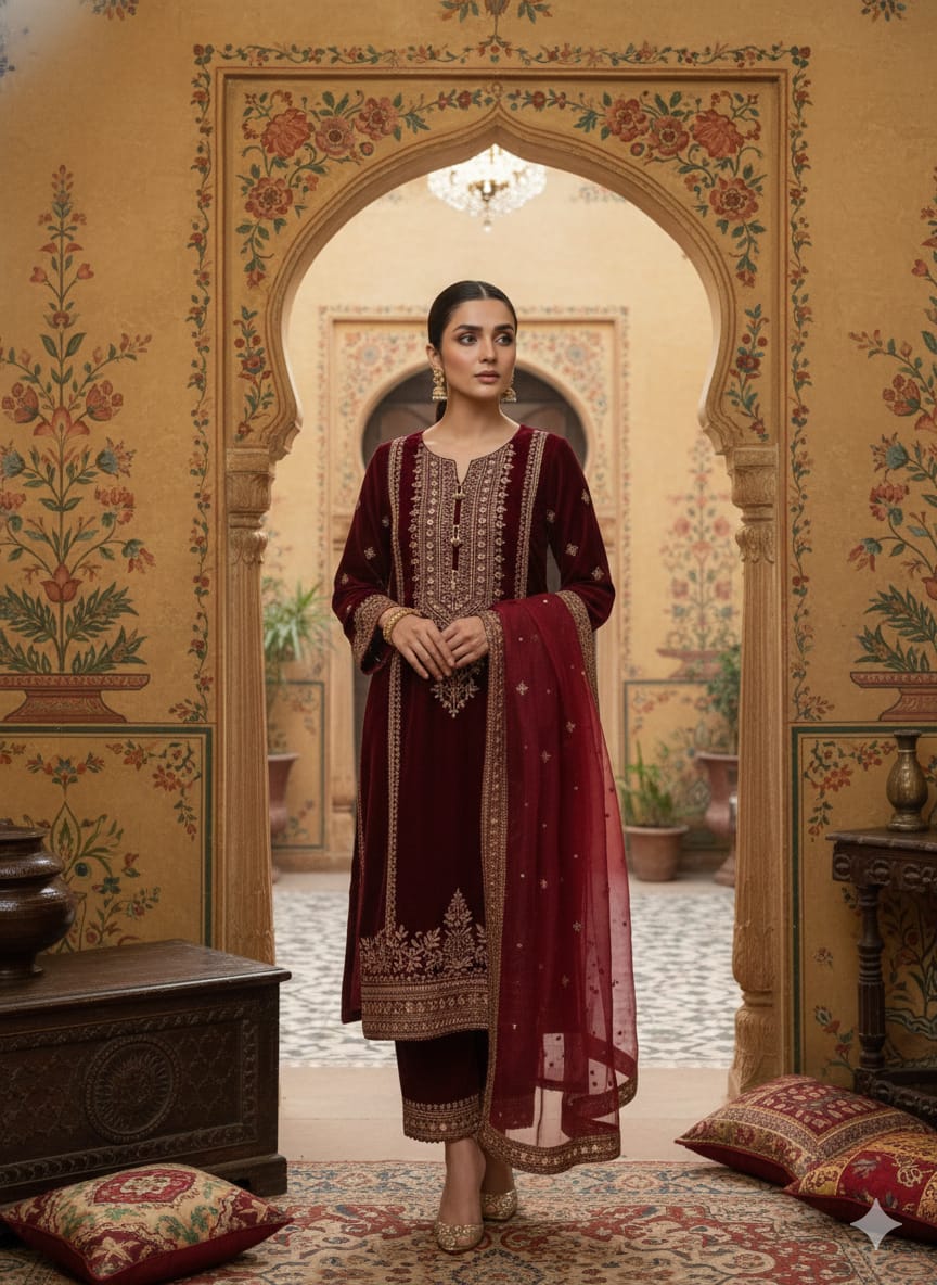 Maroon color velvet suit