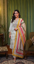 Off-white Chanderi silk kurta with pants and full heavy dupatta